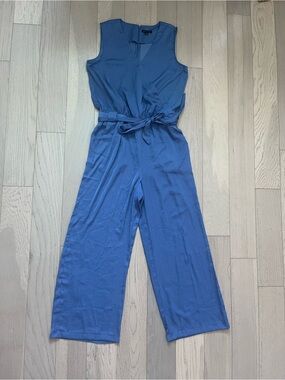 H by Halston Sleeveless Wrap-Front Jumpsuit in Cornflower Blue
